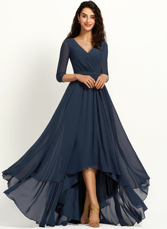 Cocktail V-neck Pleated Cocktail Dresses Asymmetrical A-Line Setlla Dress Chiffon With