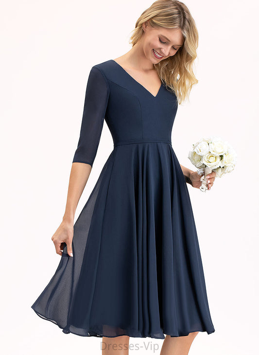 Cocktail Belinda Knee-Length With Dress Pockets Chiffon Cocktail Dresses A-Line V-neck