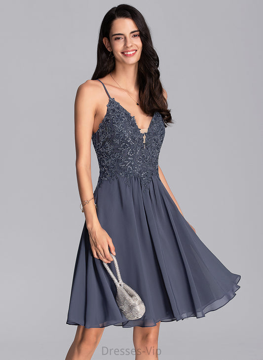 Chiffon With Alayna Dress V-neck Lace Beading Homecoming A-Line Knee-Length Homecoming Dresses