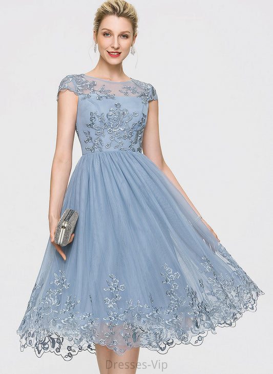 A-Line Homecoming Scoop With Dress Tulle Homecoming Dresses Eliza Sequins Lace Neck Knee-Length