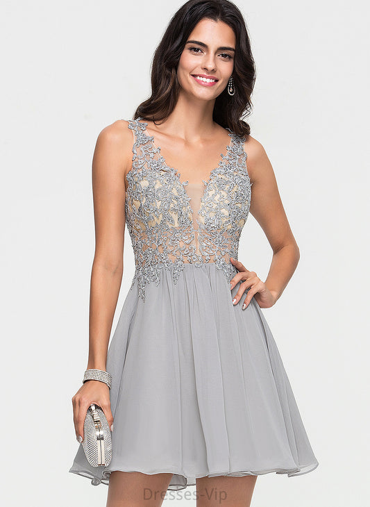 Dress Homecoming Dresses A-Line Short/Mini Homecoming Beading Chiffon Tamara With V-neck Lace