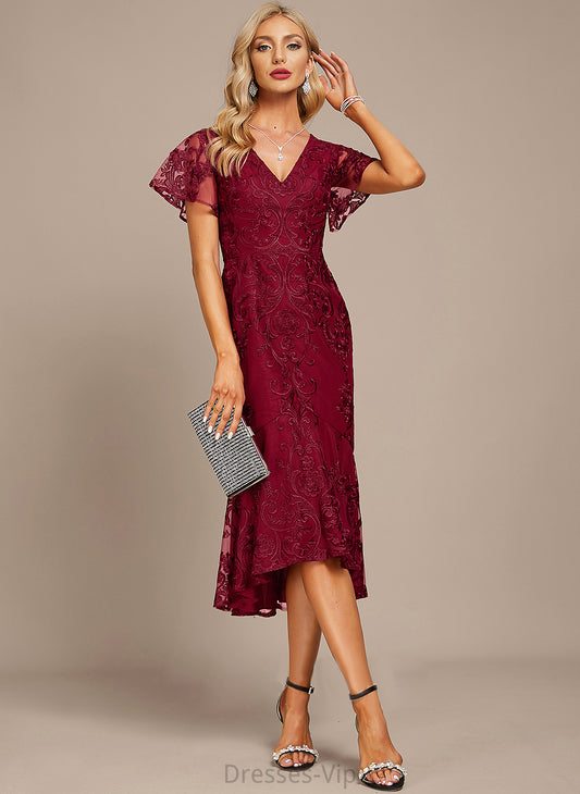 V-neck Trumpet/Mermaid Valeria Cocktail Dresses Cocktail Asymmetrical Dress Lace