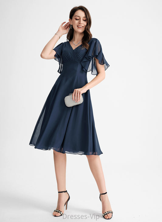 Knee-Length A-Line V-neck Cocktail Dresses June Chiffon Cocktail Dress