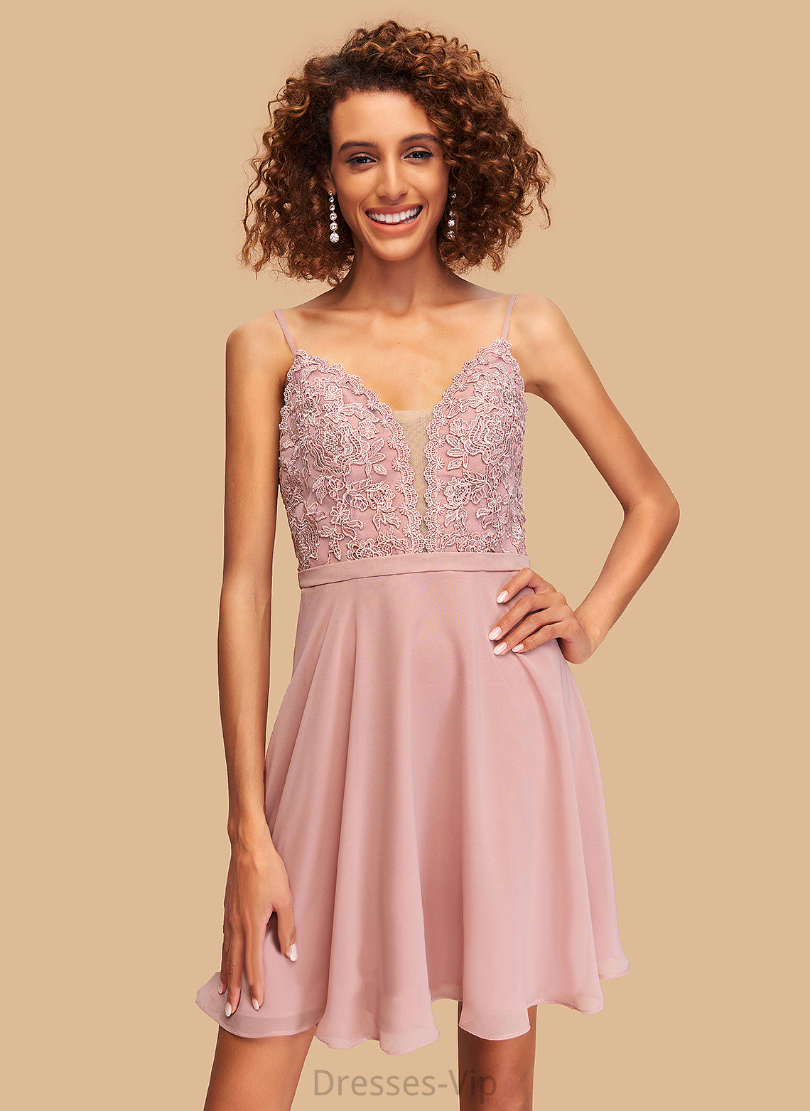 Brianna V-neck Homecoming Homecoming Dresses A-Line Lace With Chiffon Short/Mini Dress