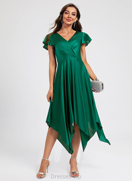 Polyester Asymmetrical Erin A-Line Dress Pleated V-neck Cocktail Dresses Cocktail With