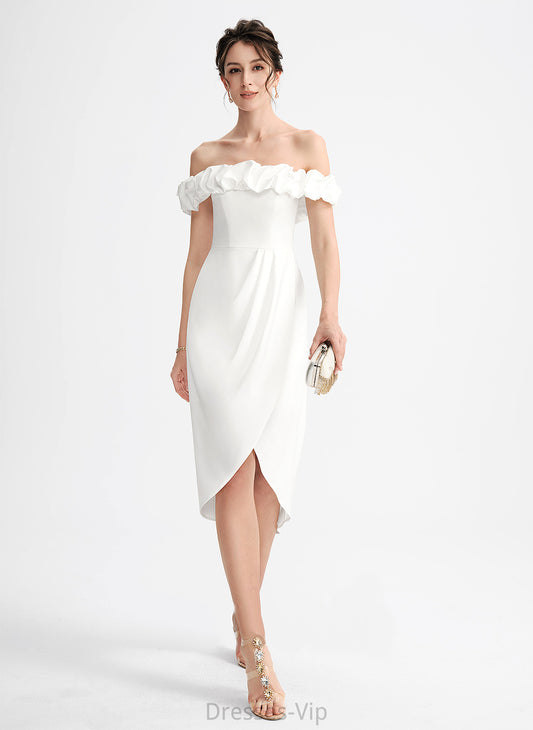 Off-the-Shoulder Crepe Janessa Ruffle Asymmetrical Cocktail Dresses With Stretch Cocktail Dress