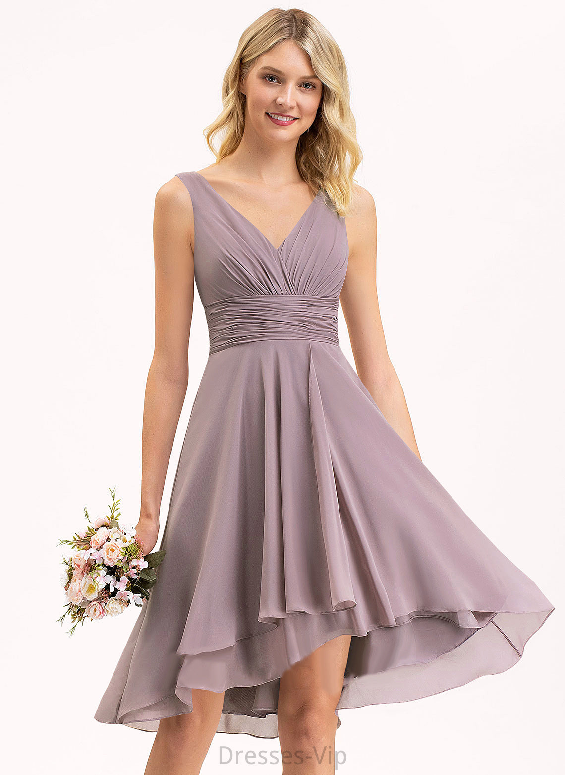 Ruffle Elsa Cocktail V-neck Cocktail Dresses Dress Asymmetrical With A-Line Chiffon