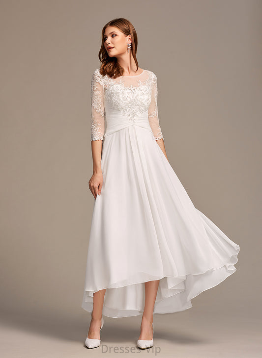 Lace Wedding Dress Chiffon Gianna Asymmetrical With Illusion A-Line Wedding Dresses