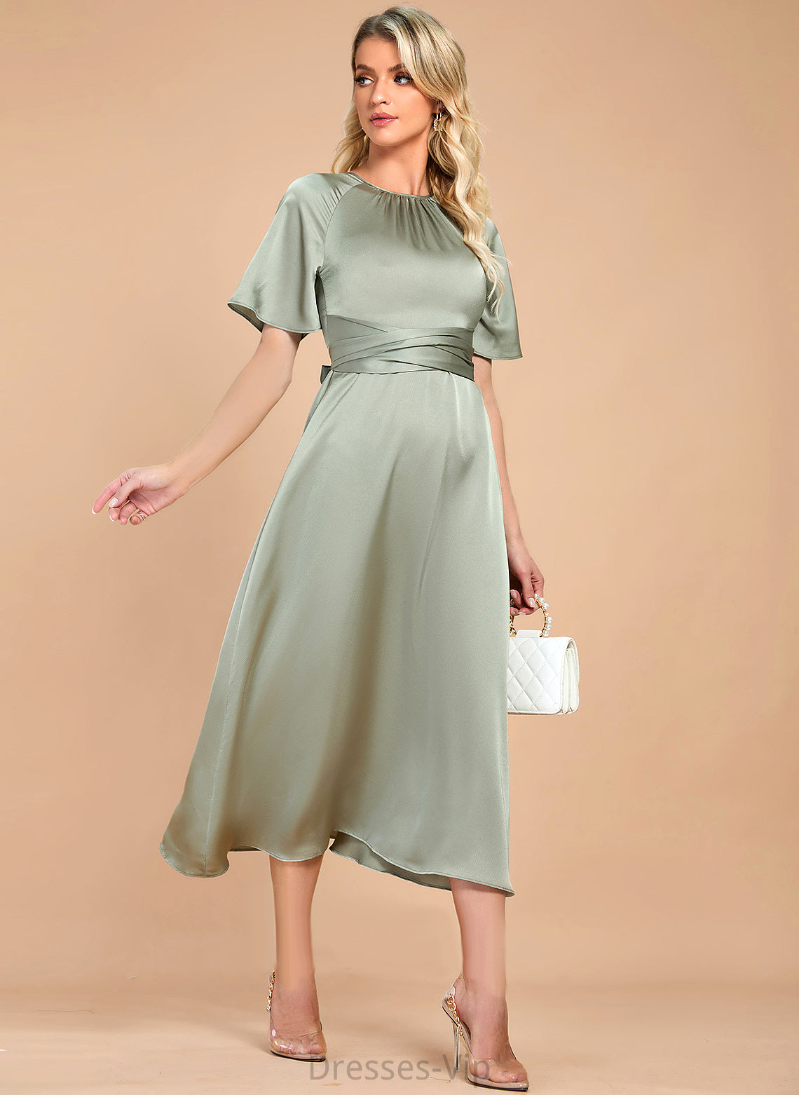 Jazlyn Cocktail Dresses Cocktail Tea-Length A-Line Satin Dress