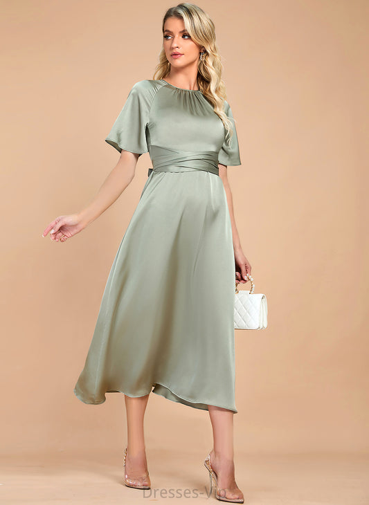 Jazlyn Cocktail Dresses Cocktail Tea-Length A-Line Satin Dress