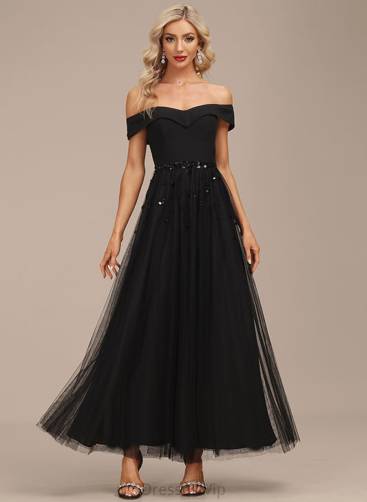 Dress Cocktail Joanna Chiffon Ankle-Length Tulle Off-the-Shoulder Sequins Beading A-Line Cocktail Dresses With