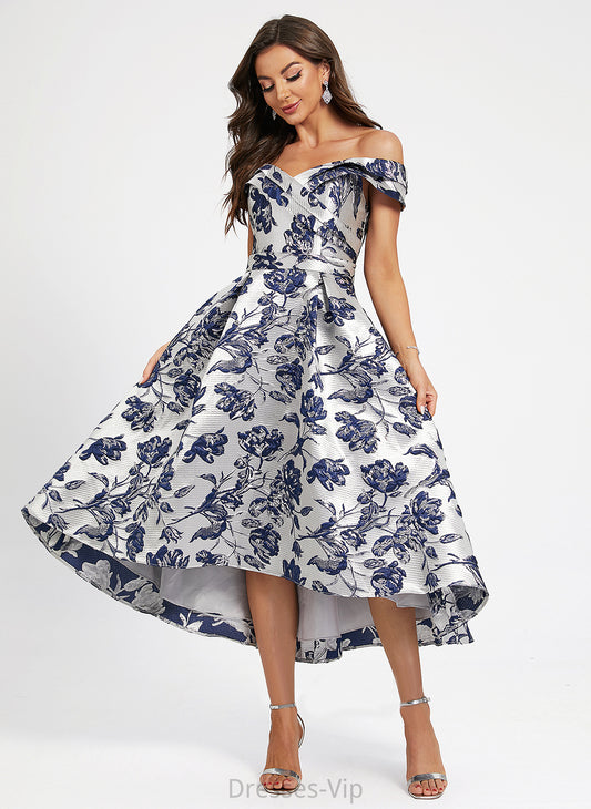 Flower(s) Dress With A-Line Cocktail Dresses Off-the-Shoulder Asymmetrical Satin Cocktail Ayla