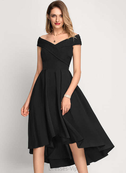 Cocktail Luz Crepe Asymmetrical Cocktail Dresses A-Line Dress Off-the-Shoulder Stretch