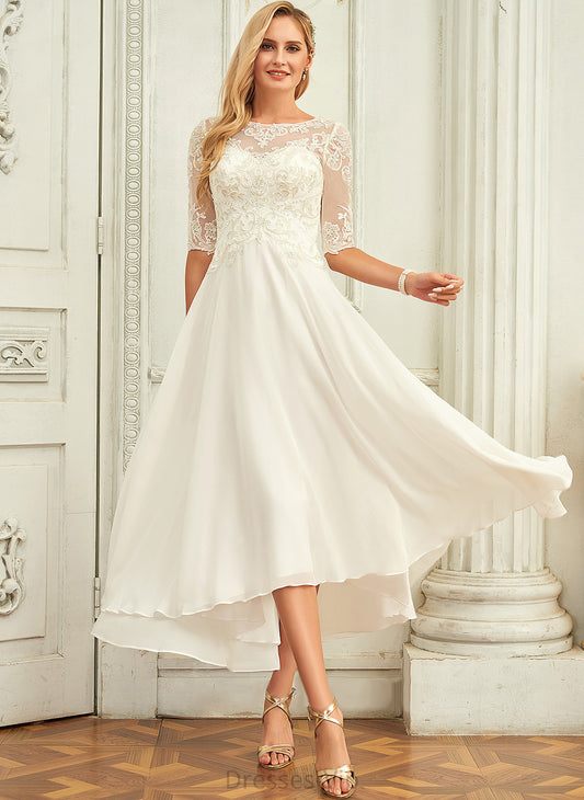 Beading With Sequins Dress Wedding Dresses Asymmetrical Lace Chiffon A-Line Scoop Juliet Wedding