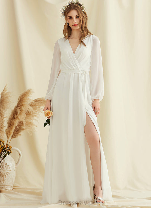 Floor-Length Dress Mikaela Chiffon A-Line Wedding Dresses Wedding V-neck