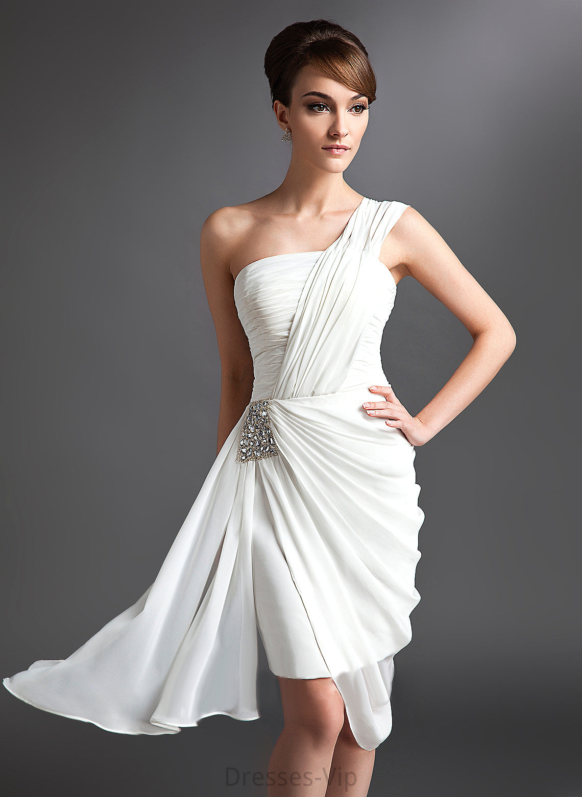 Beading Anastasia Dress Cocktail Dresses Ruffle Sheath/Column With Asymmetrical One-Shoulder Chiffon Cocktail