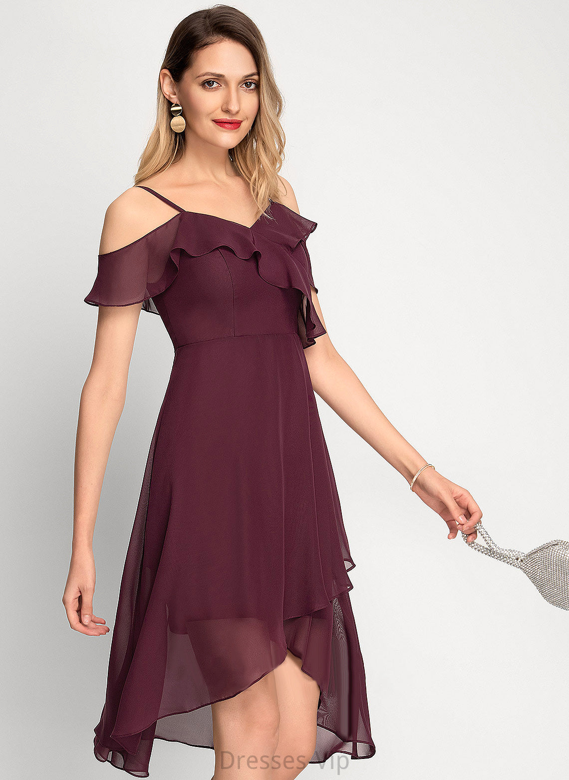 Cocktail Dresses Dress Chiffon Cocktail Elle Asymmetrical A-Line Off-the-Shoulder