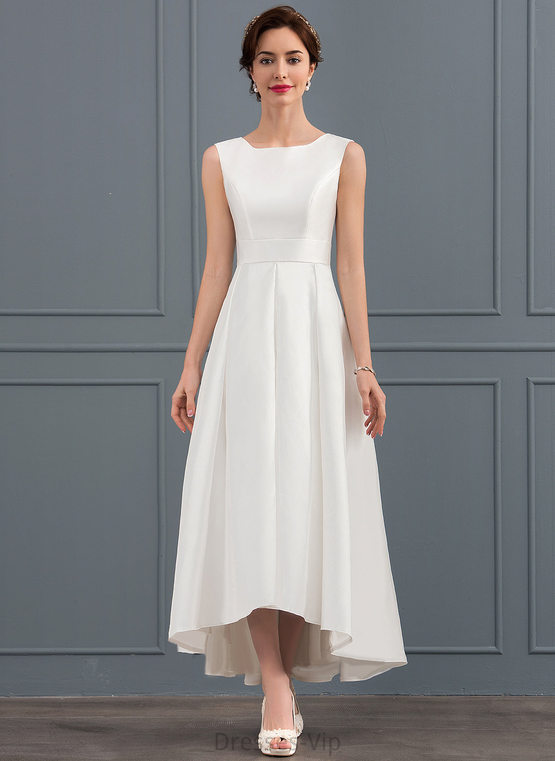 Square Wedding Satin Wedding Dresses Asymmetrical Ingrid Dress A-Line