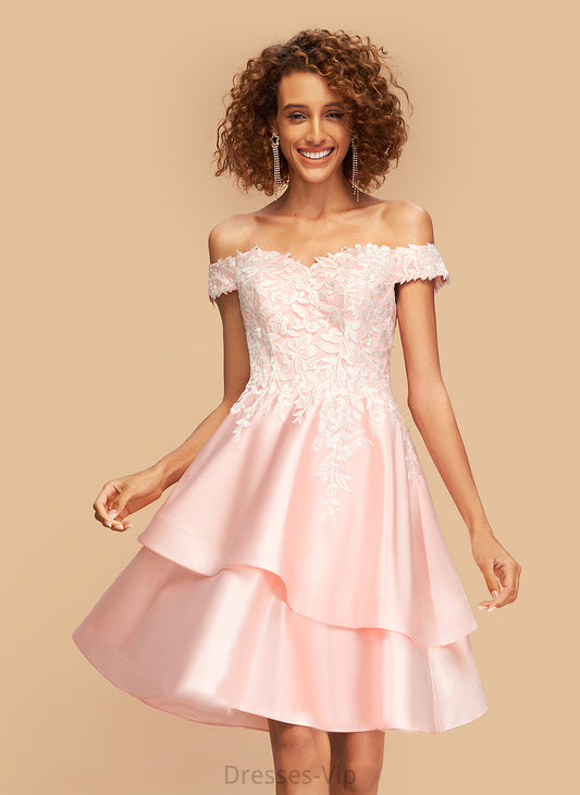 Off-the-Shoulder Satin Lace Sequins Homecoming Annalise Knee-Length Homecoming Dresses A-Line Dress With