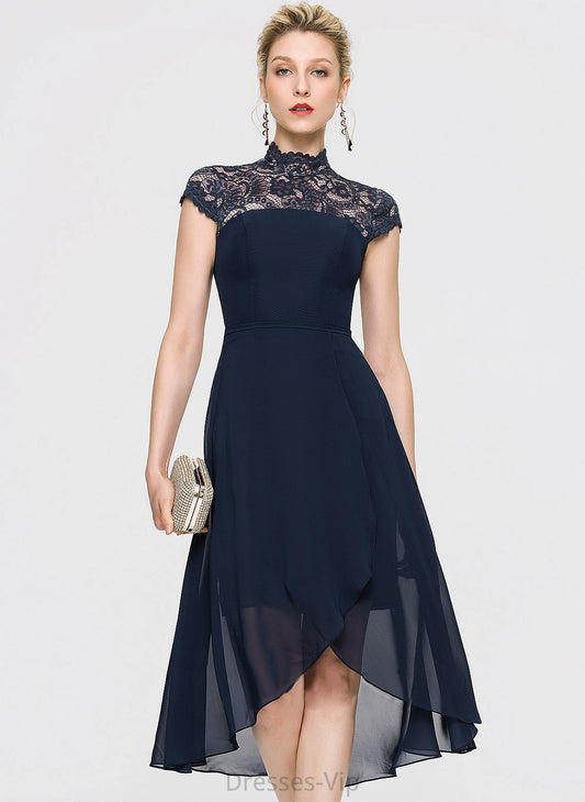 Asymmetrical Chiffon Neck High Kallie Cocktail A-Line Dress Cocktail Dresses