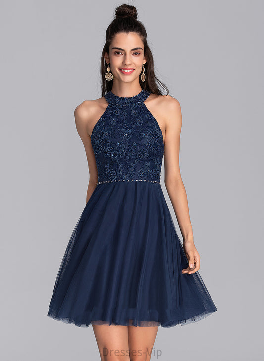 Lace Homecoming Dresses Ashtyn Scoop Dress A-Line With Neck Beading Homecoming Short/Mini Tulle