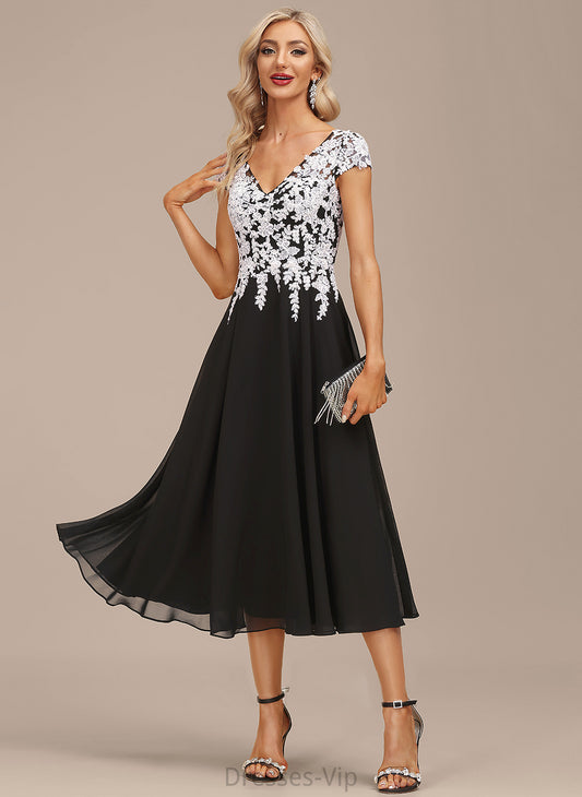 A-Line V-neck Giovanna Cocktail Dresses Cocktail Dress Tea-Length Lace Chiffon