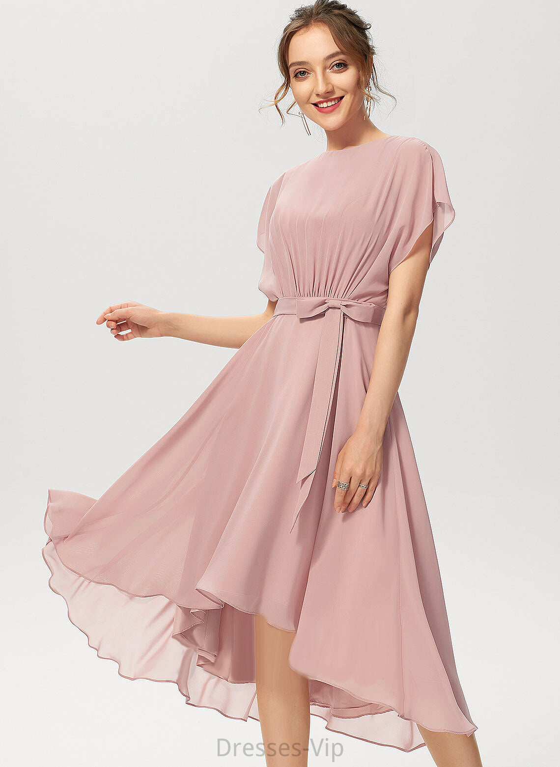 Gracie A-Line With Cocktail Ruffle Neck Bow(s) Dress Chiffon Scoop Cocktail Dresses Asymmetrical