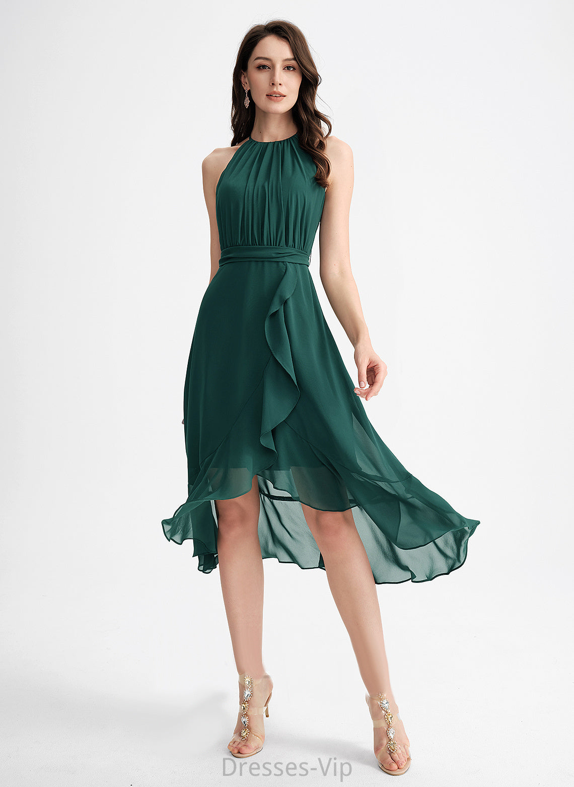 Cocktail Dresses Cocktail A-Line Bow(s) Nathalia Ruffle Dress Neck Scoop With Asymmetrical Chiffon