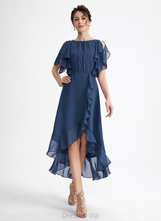 Neck Ruffles Cocktail Ellie A-Line Dress Cascading Scoop Cocktail Dresses Asymmetrical Chiffon With