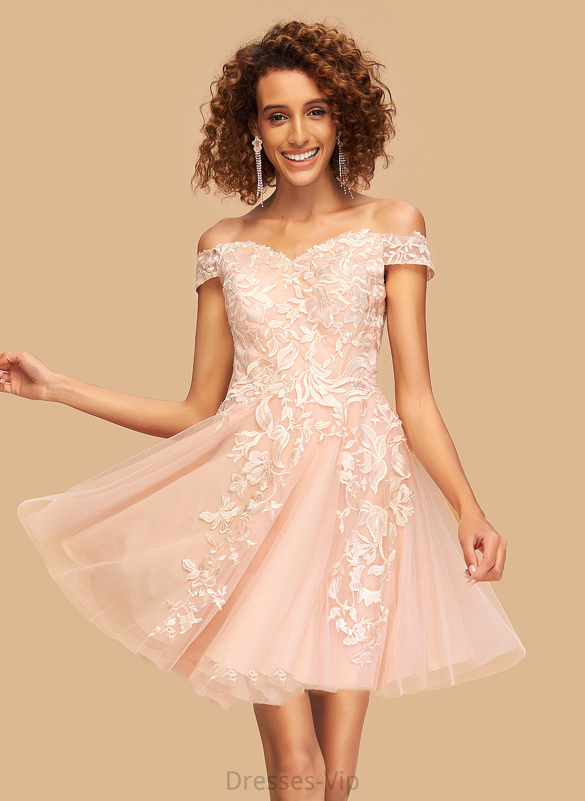 Short/Mini A-Line Homecoming Dresses Dress Homecoming Marianna Off-the-Shoulder Tulle With Lace