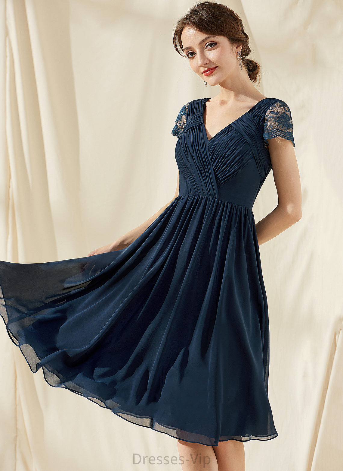 Chiffon With Homecoming Dresses A-Line Ruffle Lace Homecoming Mackenzie Dress Knee-Length V-neck