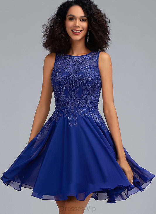 Short/Mini Dress With A-Line Chiffon Neck Homecoming Dresses Lace Willow Scoop Homecoming Beading