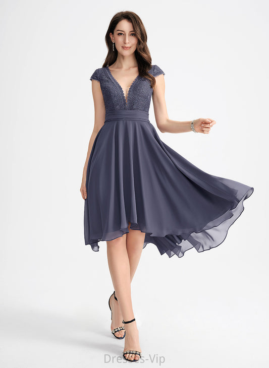 Asymmetrical With Chiffon Cocktail Dress Pleated V-neck A-Line Cocktail Dresses Makenna Lace