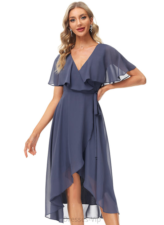 Sash Marlene Tea-Length Front A-Line Cocktail Cocktail Dresses Chiffon V-neck Split Dress With