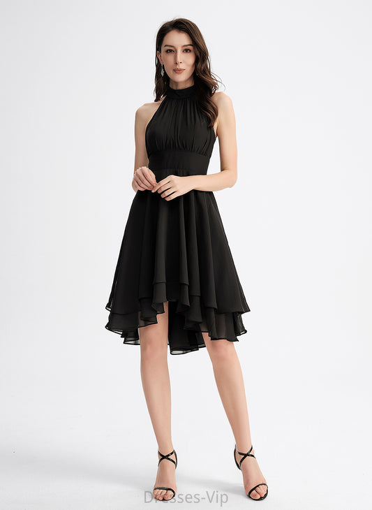 Megan Chiffon With Cocktail Pleated Cocktail Dresses Scoop Neck A-Line Dress Asymmetrical