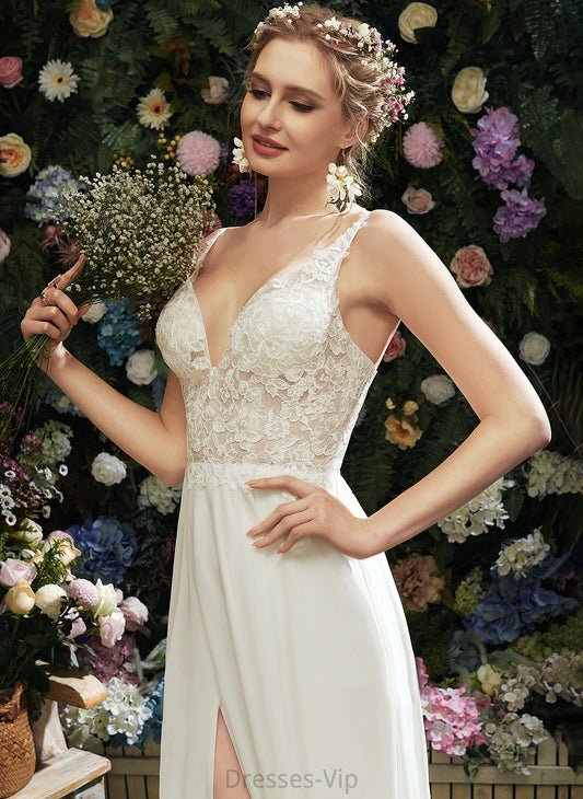 Lace Chiffon V-neck Floor-Length Wedding Dresses A-Line Wedding Alyvia Dress