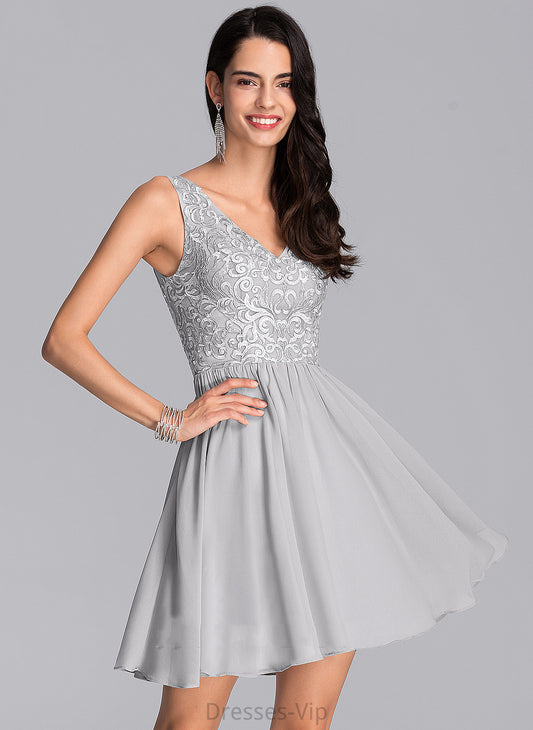 Chiffon Short/Mini A-Line Dress With Lace Kiera Homecoming Dresses Homecoming V-neck Sequins