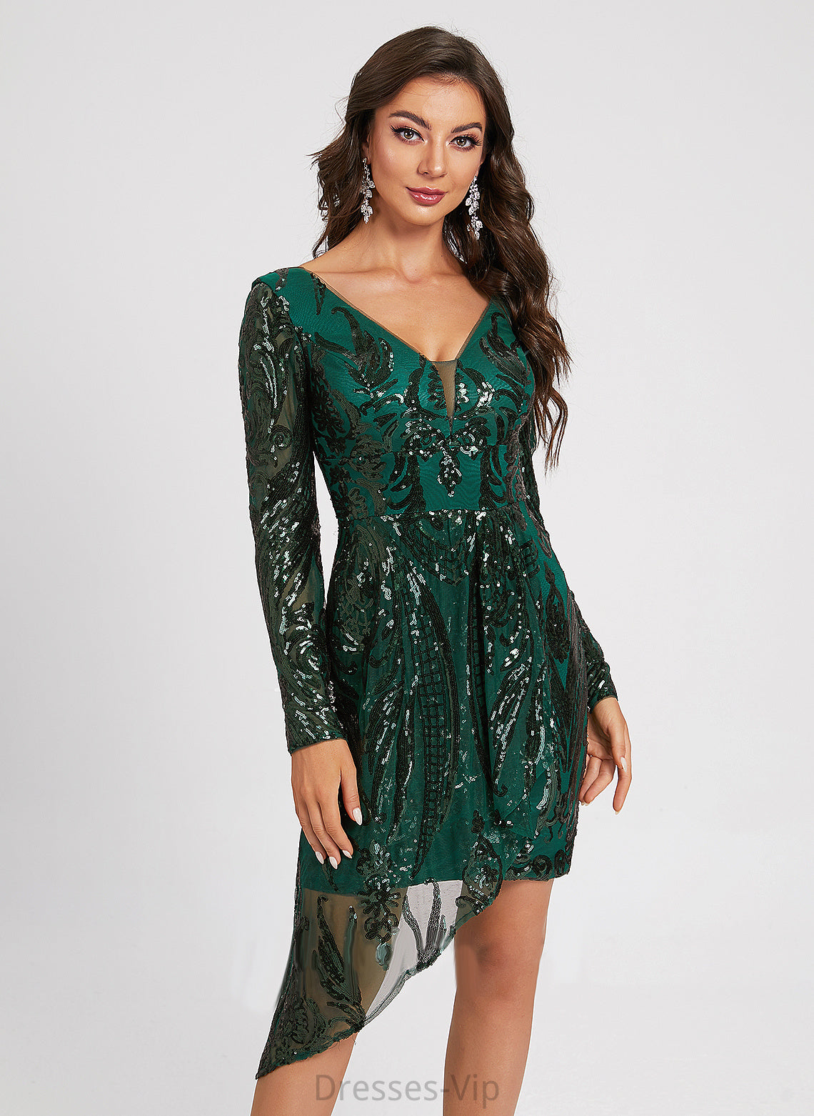 Sequined Asymmetrical Cocktail Lace Guadalupe V-neck Lace Cocktail Dresses Sheath/Column Dress Sequins With