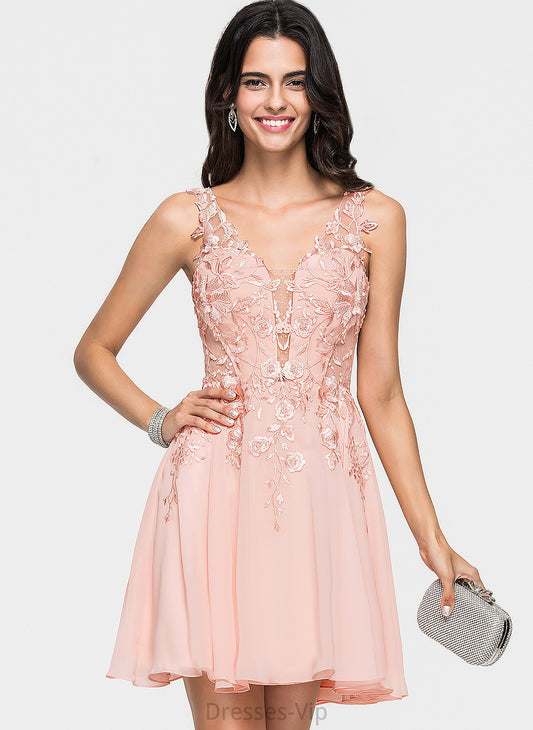 Dress With A-Line Tabitha Homecoming Dresses V-neck Beading Chiffon Lace Short/Mini Homecoming