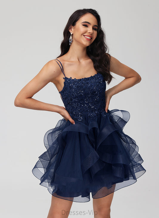 With Tulle Larissa Lace Dress Short/Mini Homecoming Dresses Sequins Neck Ball-Gown/Princess Scoop Homecoming