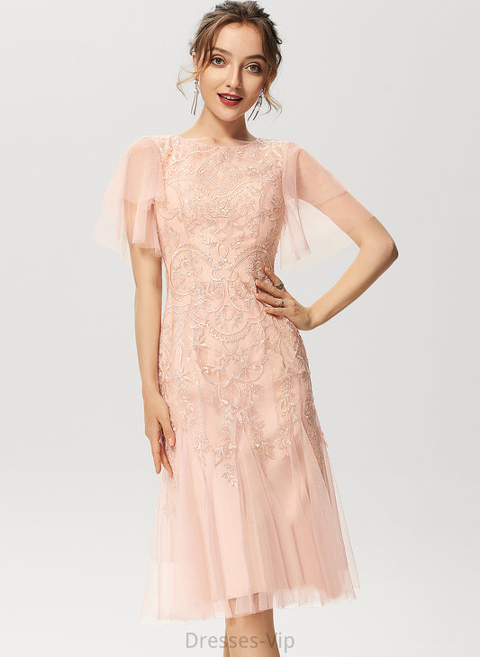 Tulle Lace Cocktail Trumpet/Mermaid Cocktail Dresses Lauren Knee-Length Dress Sequins Neck Scoop With