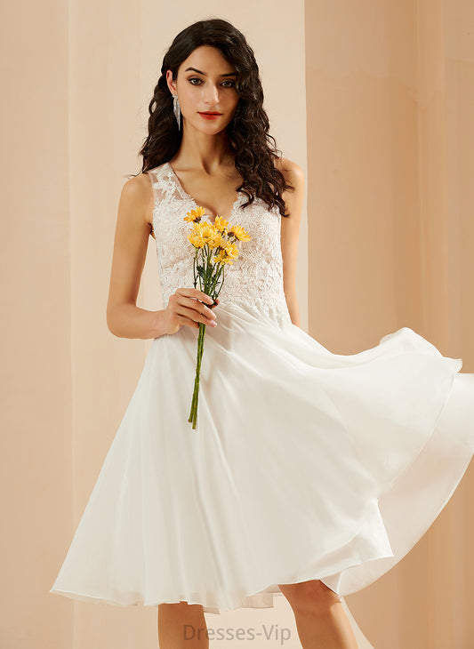 With Dress Sequins Caroline Knee-Length A-Line Wedding Dresses Chiffon V-neck Lace Wedding