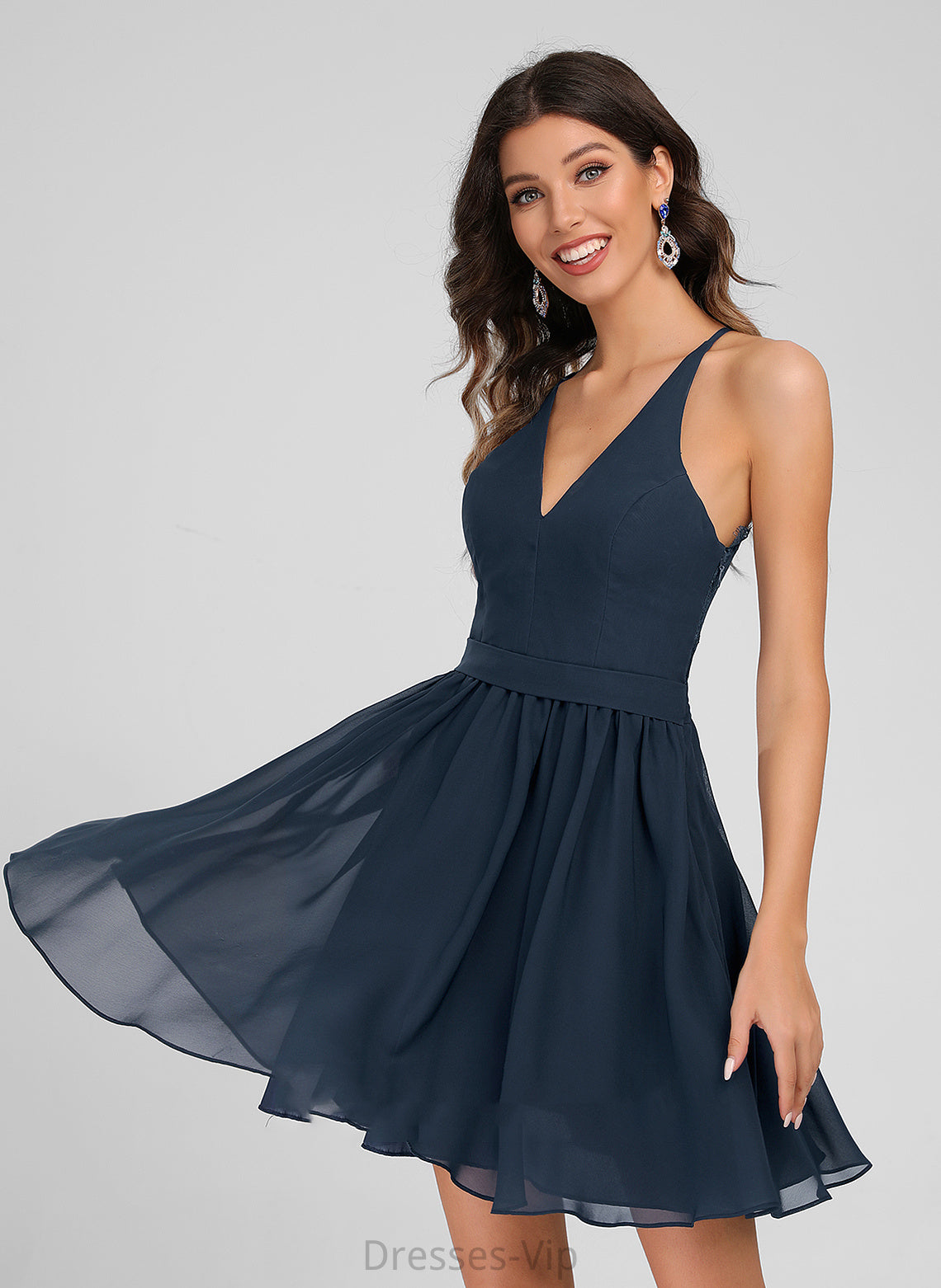 Lynn Short/Mini Homecoming Dresses Chiffon V-neck With Lace Dress A-Line Homecoming