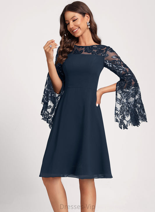 Knee-Length Sequins Lace Cocktail Scoop Dress Lila Club Dresses Neck With A-Line Chiffon