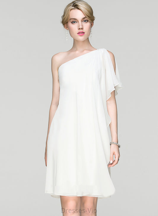 Mayra Dress One-Shoulder With Ruffle Knee-Length Chiffon Sheath/Column Cocktail Cocktail Dresses