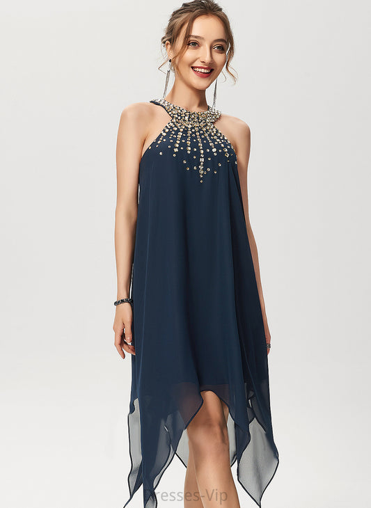 Scoop Cocktail Neck With Dress Beading Cocktail Dresses A-Line Asymmetrical Kay Chiffon