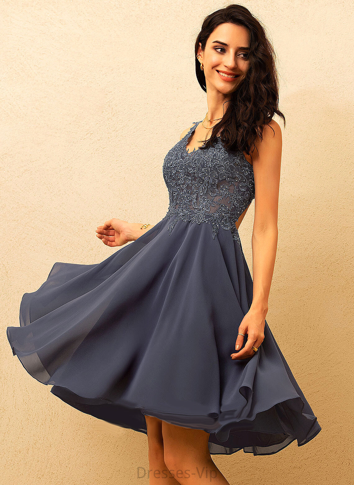 Dress A-Line Beading With Chiffon V-neck Lace Homecoming Dresses Homecoming Rosalind Knee-Length