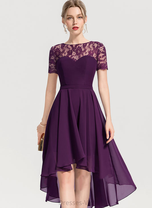 Neck Homecoming London Homecoming Dresses Scoop A-Line Asymmetrical Chiffon With Dress Lace