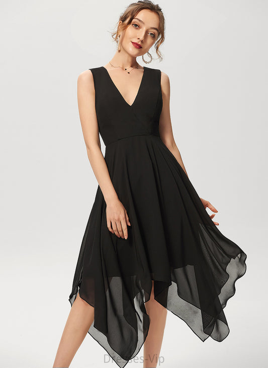 Asymmetrical A-Line Cocktail Eve Dress V-neck Chiffon Cocktail Dresses