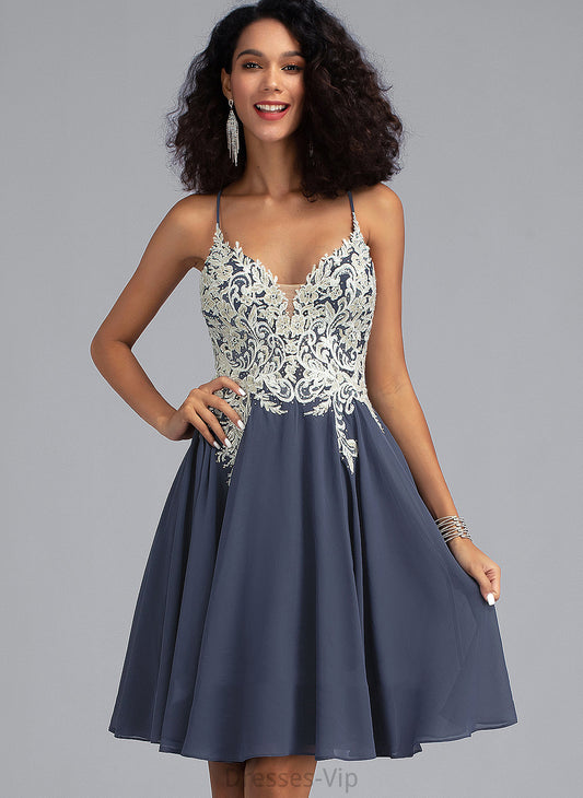 Homecoming Chiffon Lace Dress Sequins Short/Mini Beading V-neck A-Line Melinda With Homecoming Dresses